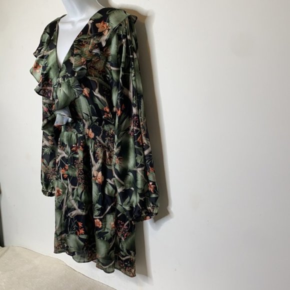 Johanna Ortiz X H&M Collab Tropical Patterned Dress with Flounce Hem Size Medium - Picture 5 of 14